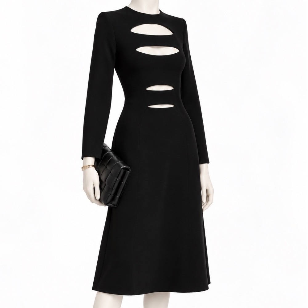 NARCISO RODRIGUEZ Black Bodycon Cutout Scuba Knit Dress | IT 42 US 6